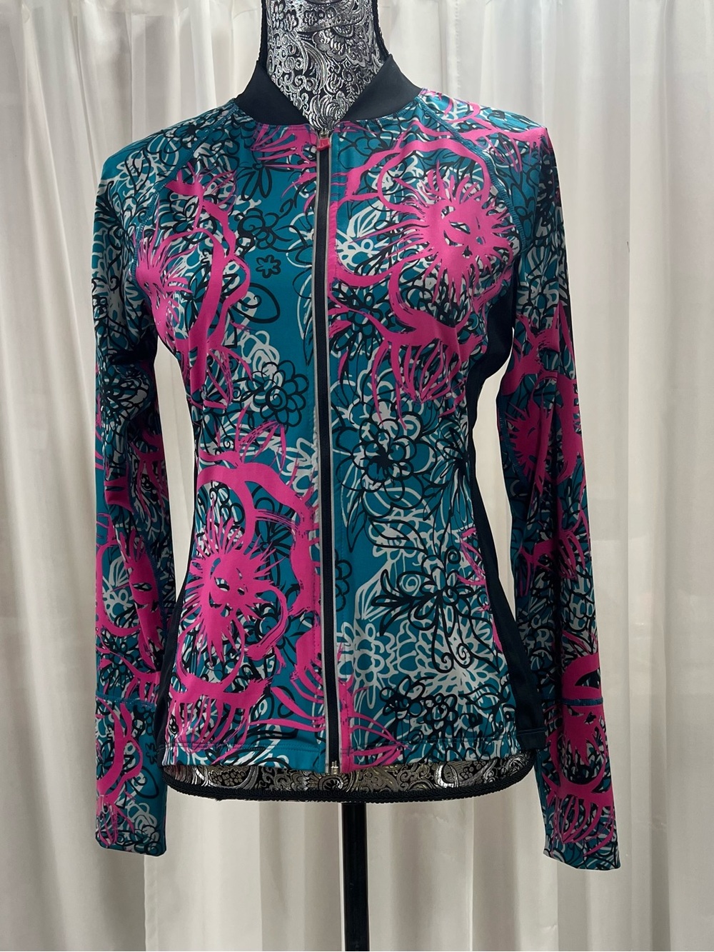 Skirt Sports Womens Floral Print Zip-Front Jacket - Teal & Pink
